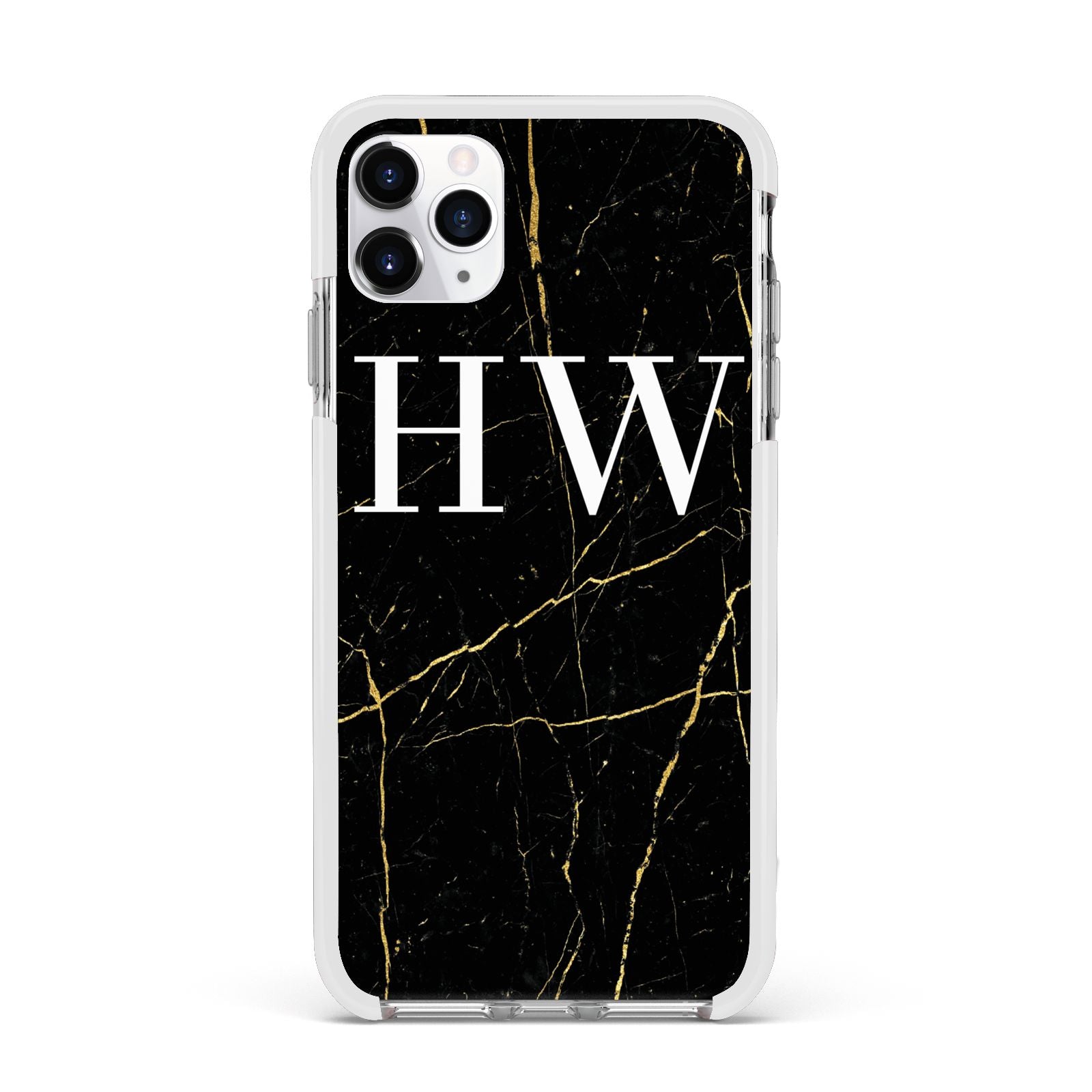 Black Gold Marble Effect Initials Personalised Apple iPhone 11 Pro Max in Silver with White Impact Case