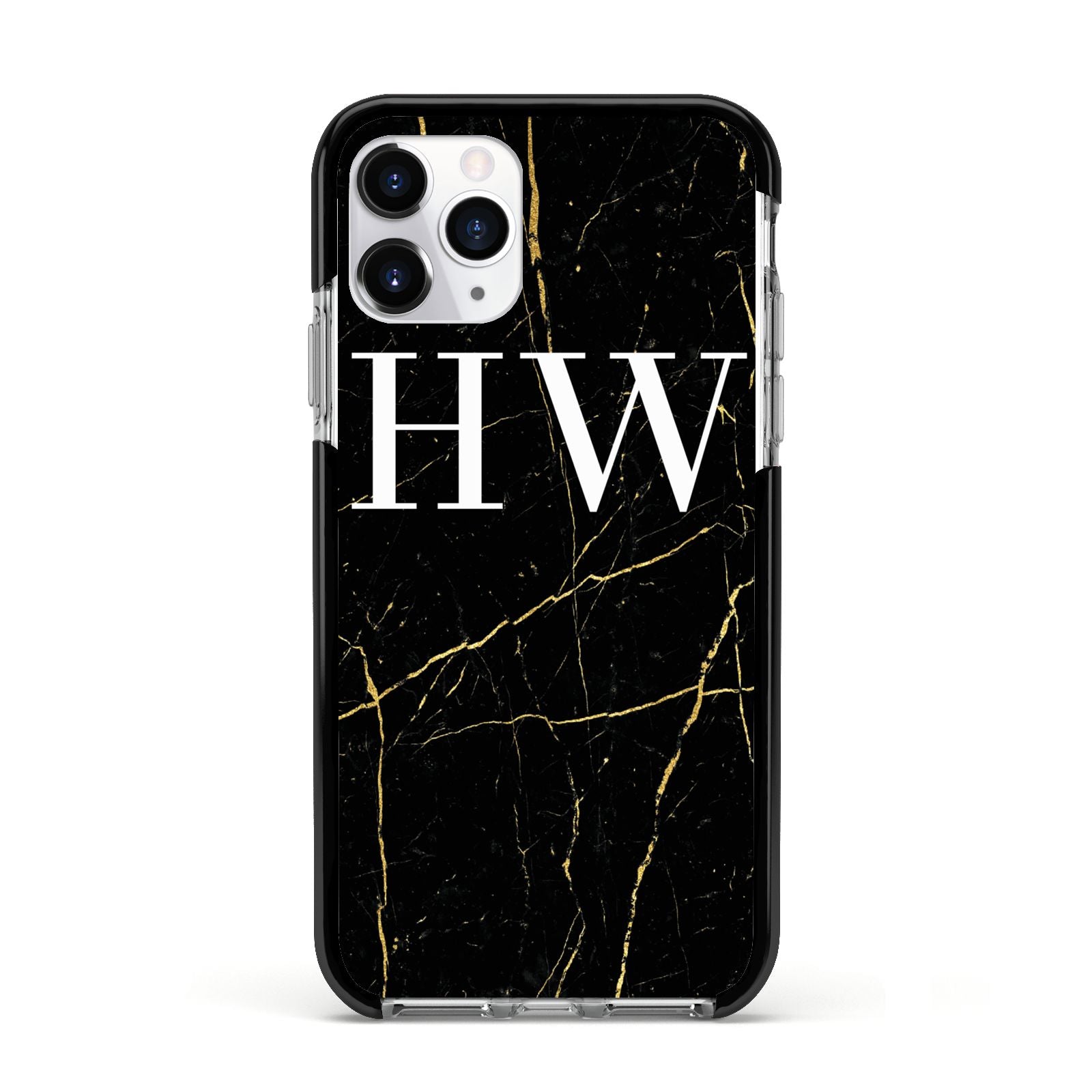 Black Gold Marble Effect Initials Personalised Apple iPhone 11 Pro in Silver with Black Impact Case
