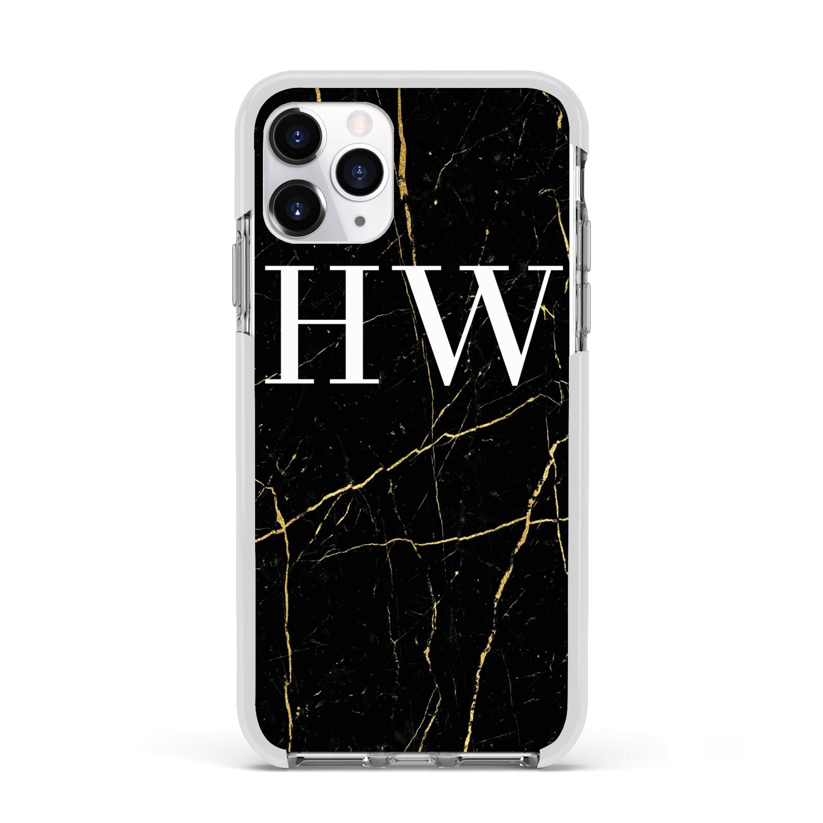 Black Gold Marble Effect Initials Personalised Apple iPhone 11 Pro in Silver with White Impact Case