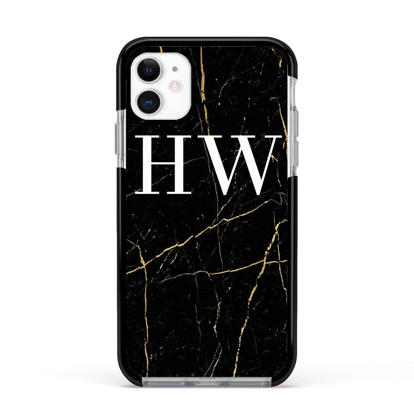 Black Gold Marble Effect Initials Personalised Apple iPhone 11 in White with Black Impact Case