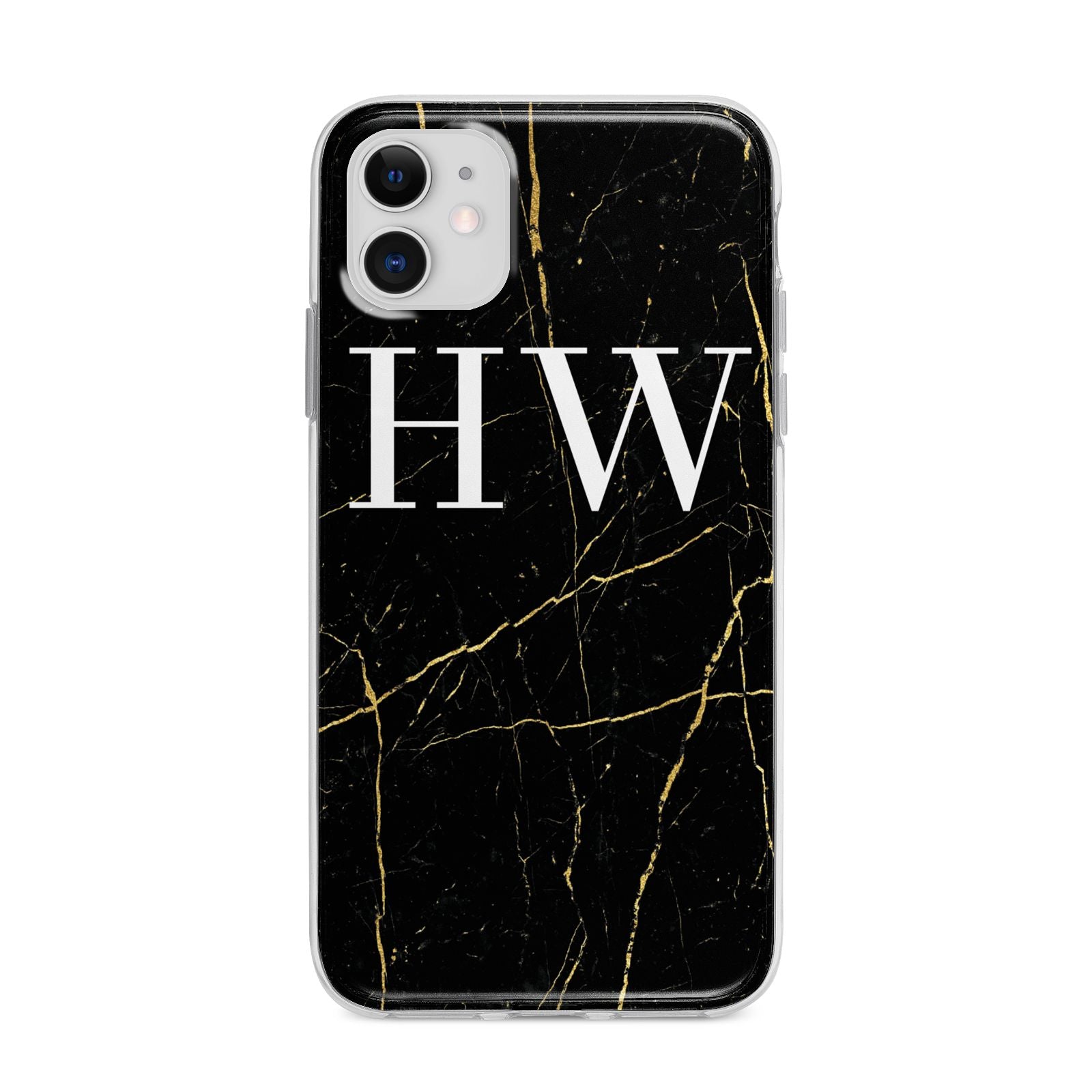 Black Gold Marble Effect Initials Personalised Apple iPhone 11 in White with Bumper Case