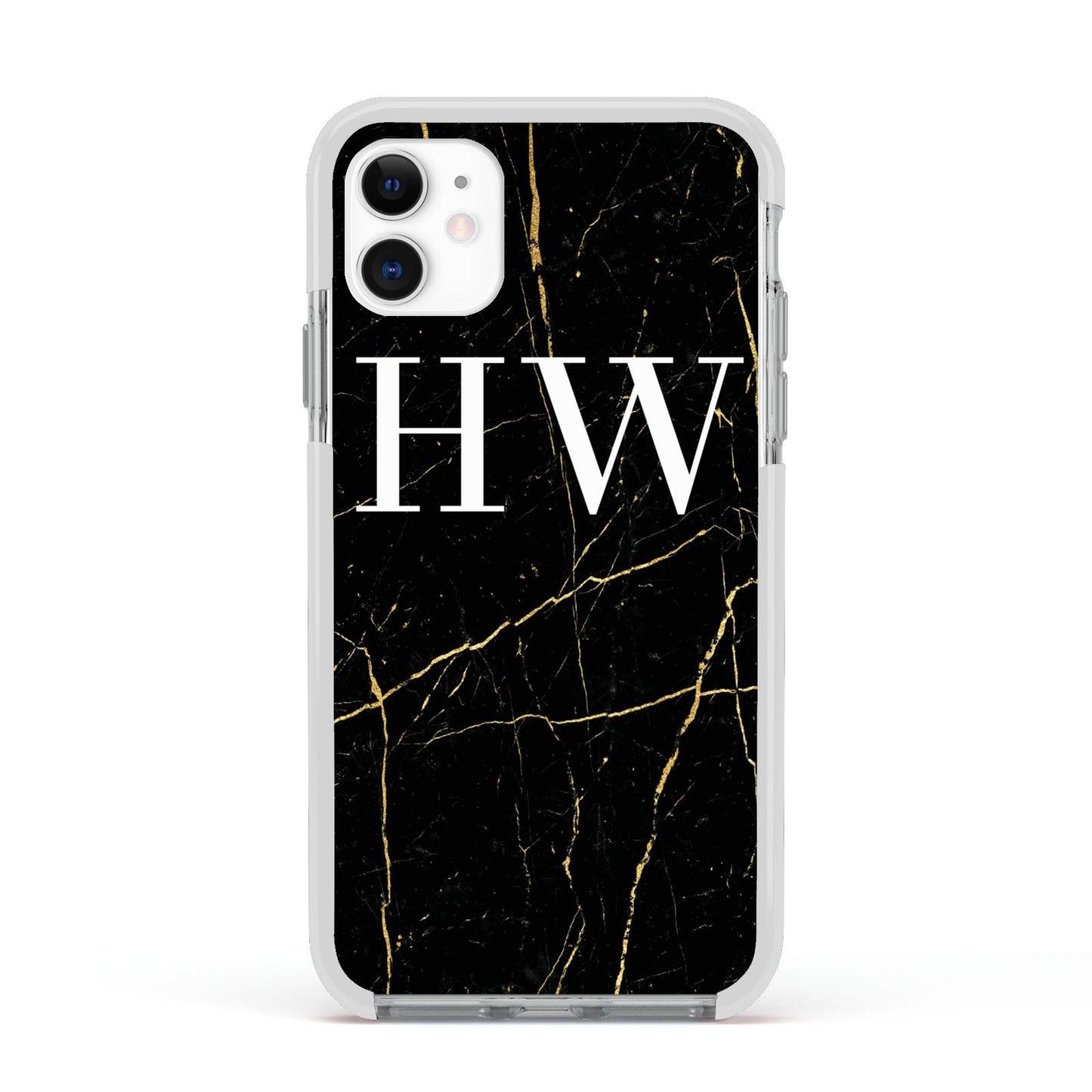 Black Gold Marble Effect Initials Personalised Apple iPhone 11 in White with White Impact Case
