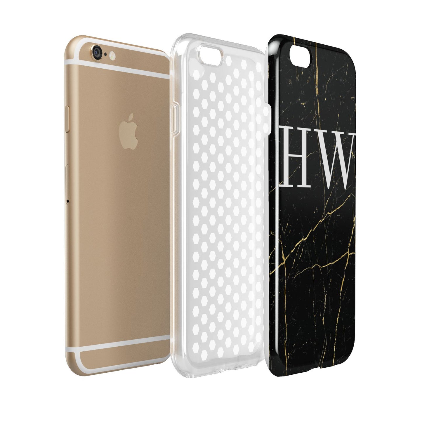 Black Gold Marble Effect Initials Personalised Apple iPhone 6 3D Tough Case Expanded view