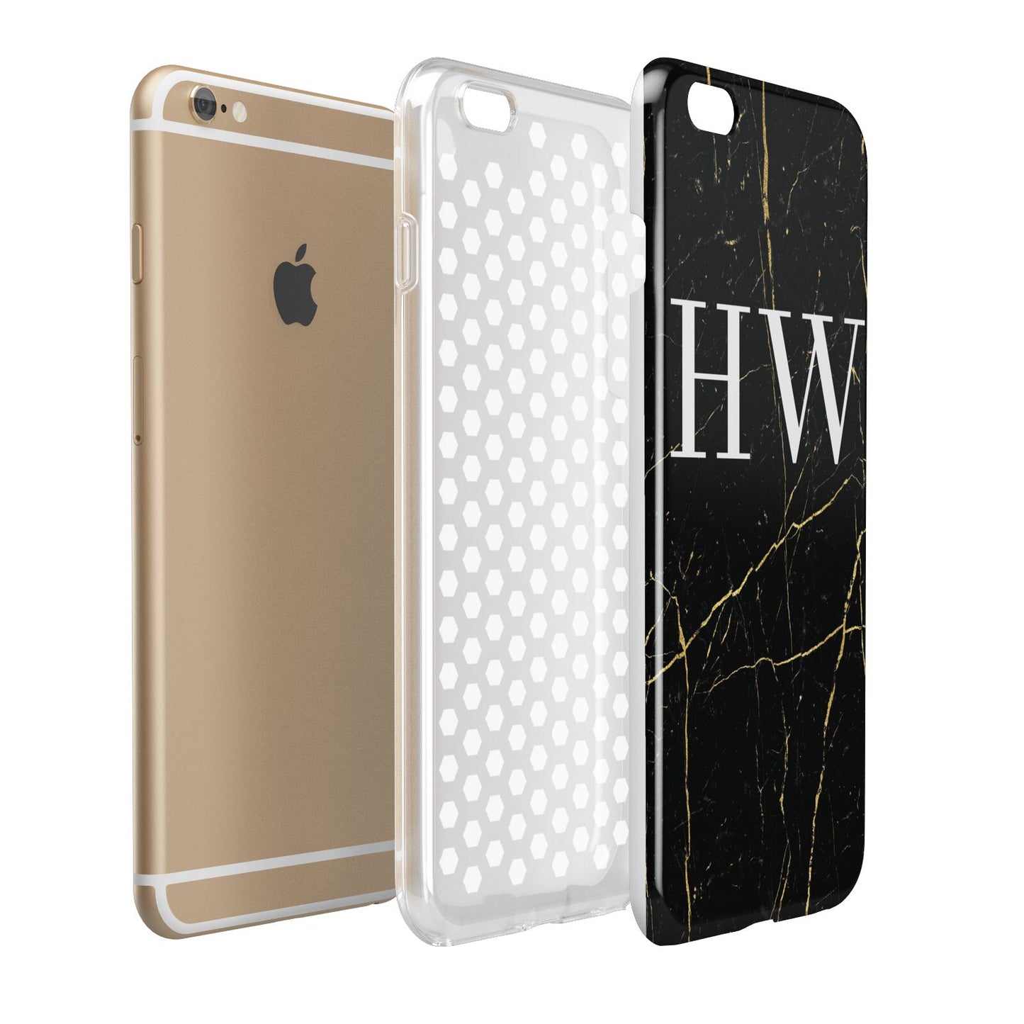 Black Gold Marble Effect Initials Personalised Apple iPhone 6 Plus 3D Tough Case Expand Detail Image