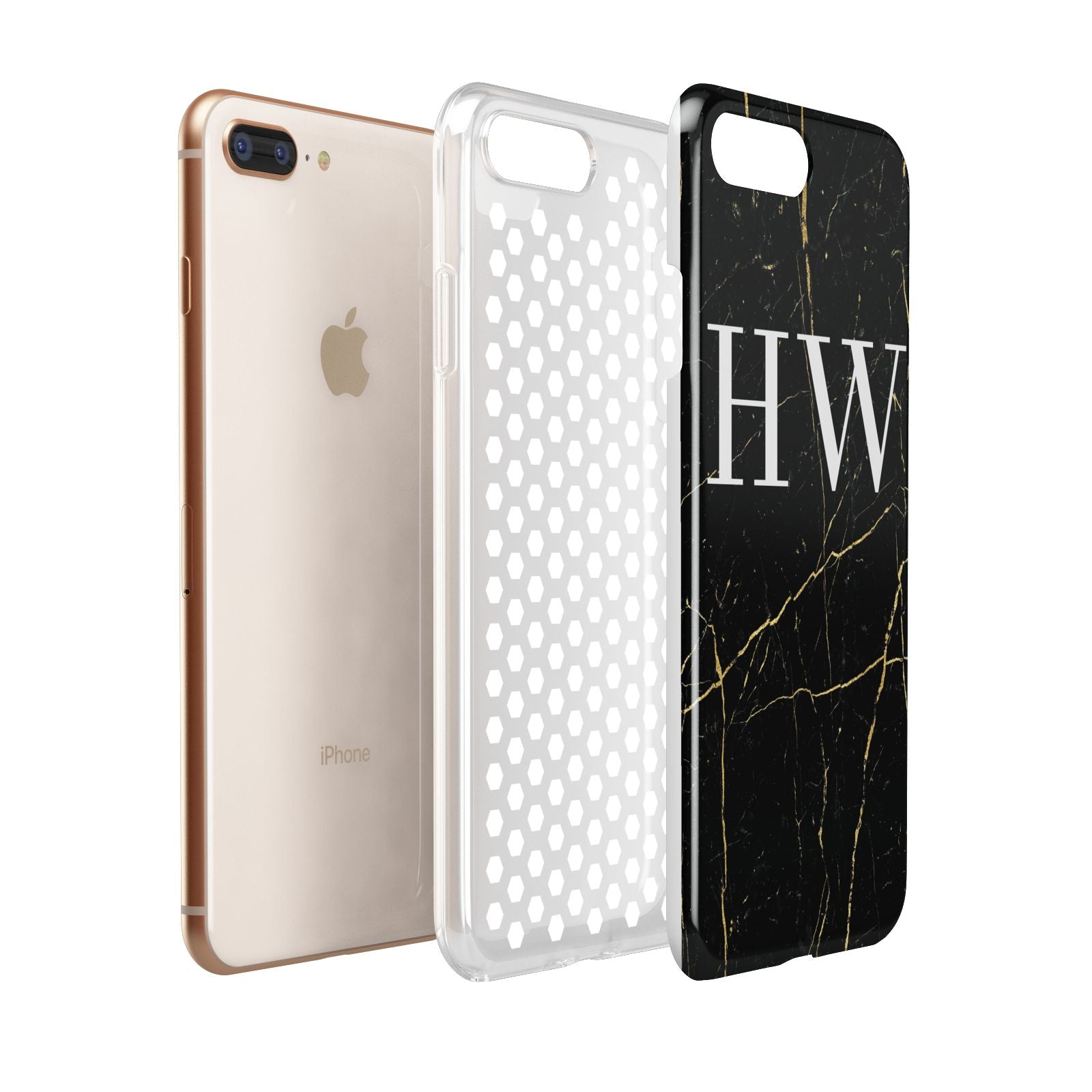 Black Gold Marble Effect Initials Personalised Apple iPhone 7 8 Plus 3D Tough Case Expanded View