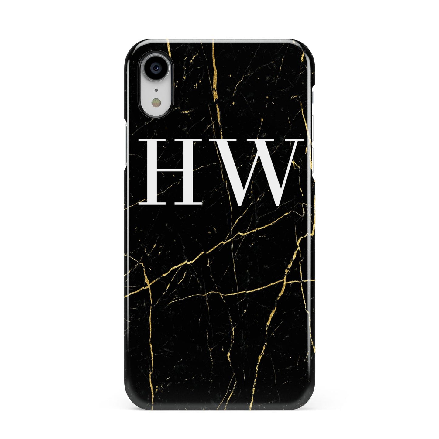 Black Gold Marble Effect Initials Personalised Apple iPhone XR White 3D Snap Case