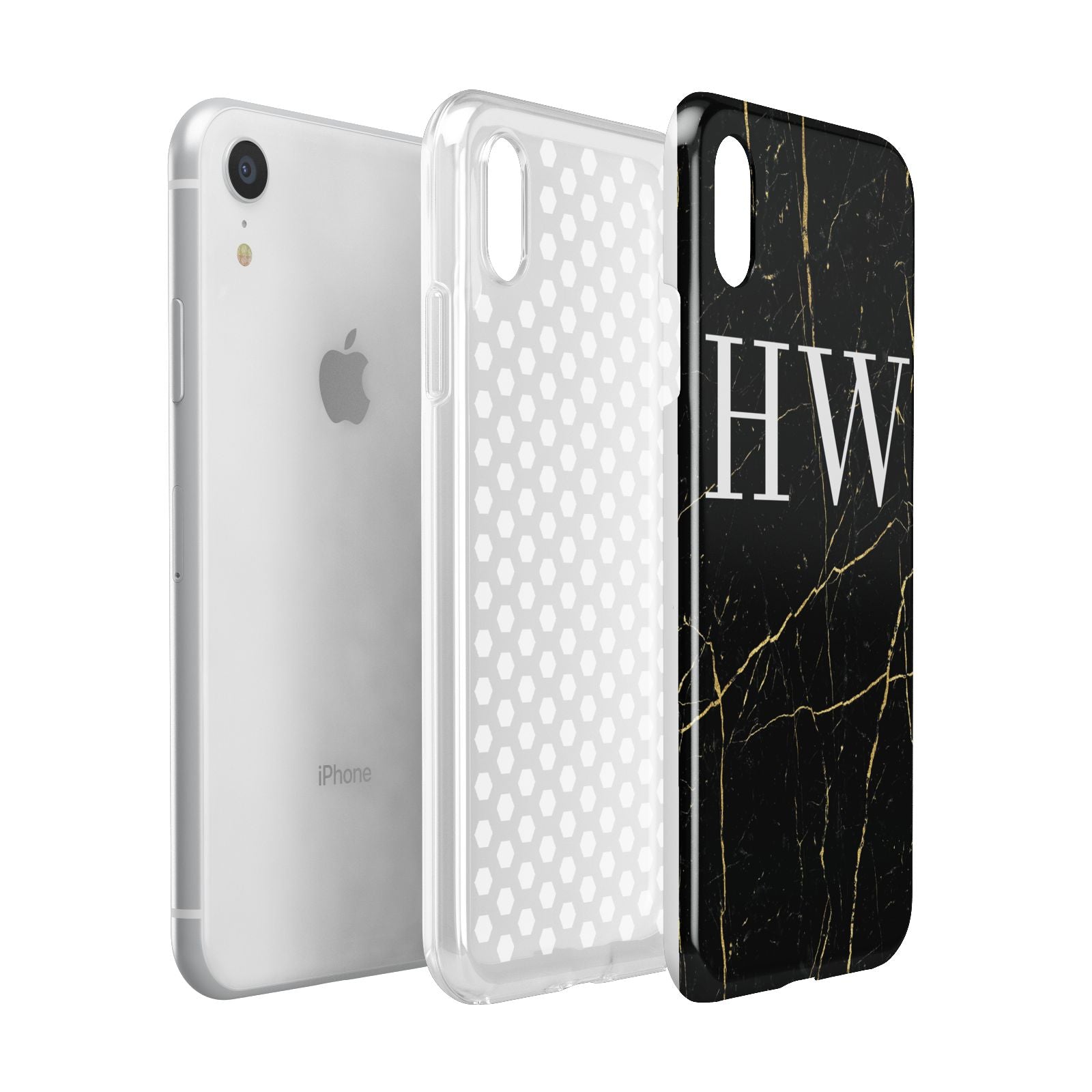 Black Gold Marble Effect Initials Personalised Apple iPhone XR White 3D Tough Case Expanded view
