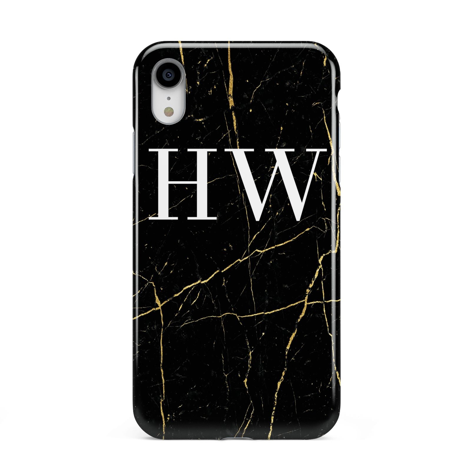 Black Gold Marble Effect Initials Personalised Apple iPhone XR White 3D Tough Case