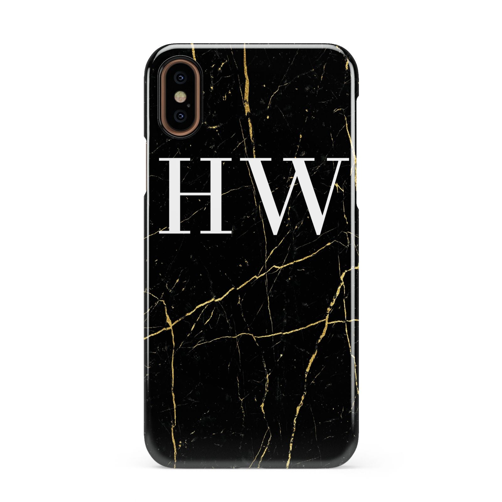 Black Gold Marble Effect Initials Personalised Apple iPhone XS 3D Snap Case
