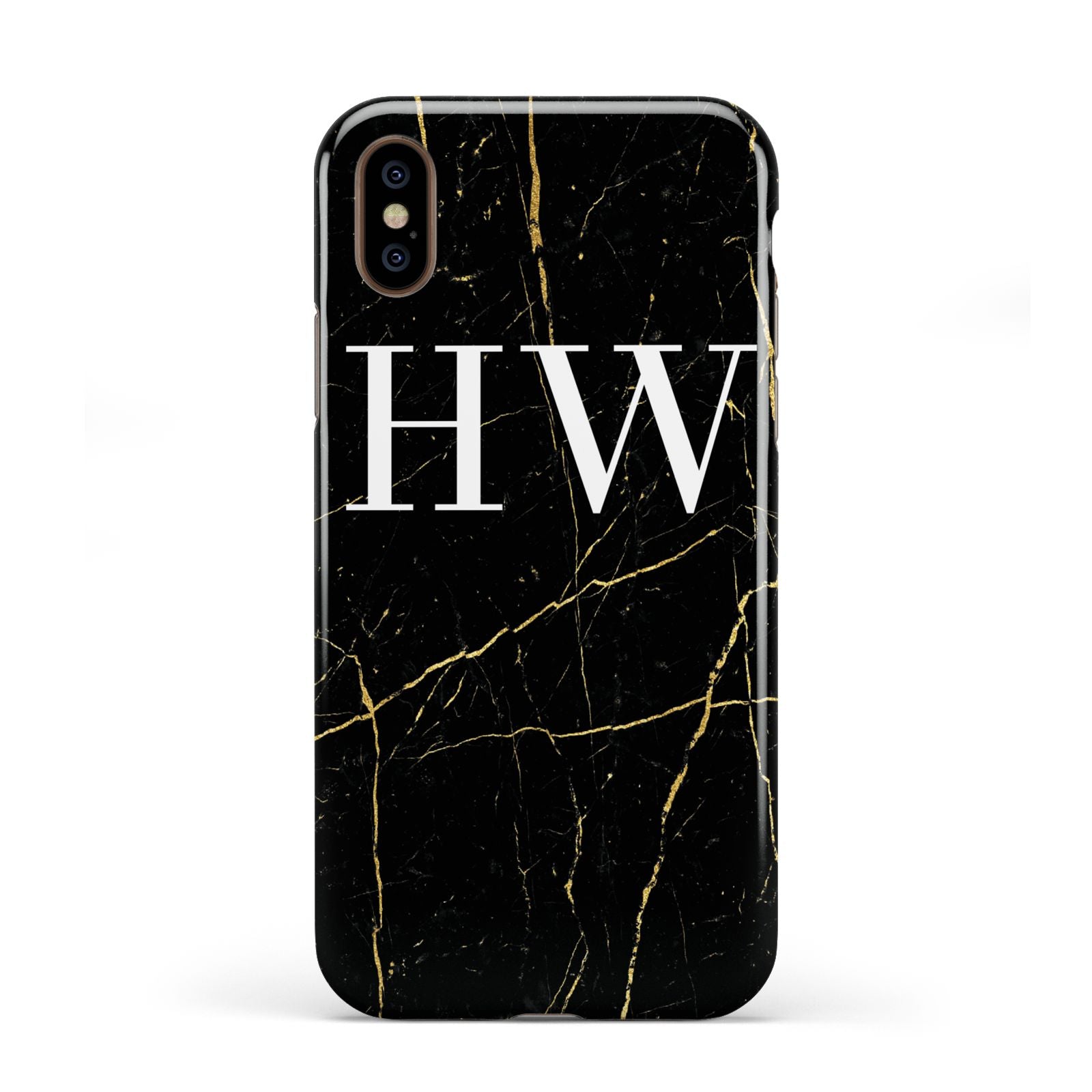 Black Gold Marble Effect Initials Personalised Apple iPhone XS 3D Tough