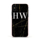 Black Gold Marble Effect Initials Personalised Apple iPhone Xs Impact Case Pink Edge on Black Phone