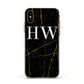 Black Gold Marble Effect Initials Personalised Apple iPhone Xs Impact Case White Edge on Gold Phone