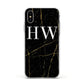 Black Gold Marble Effect Initials Personalised Apple iPhone Xs Impact Case White Edge on Silver Phone