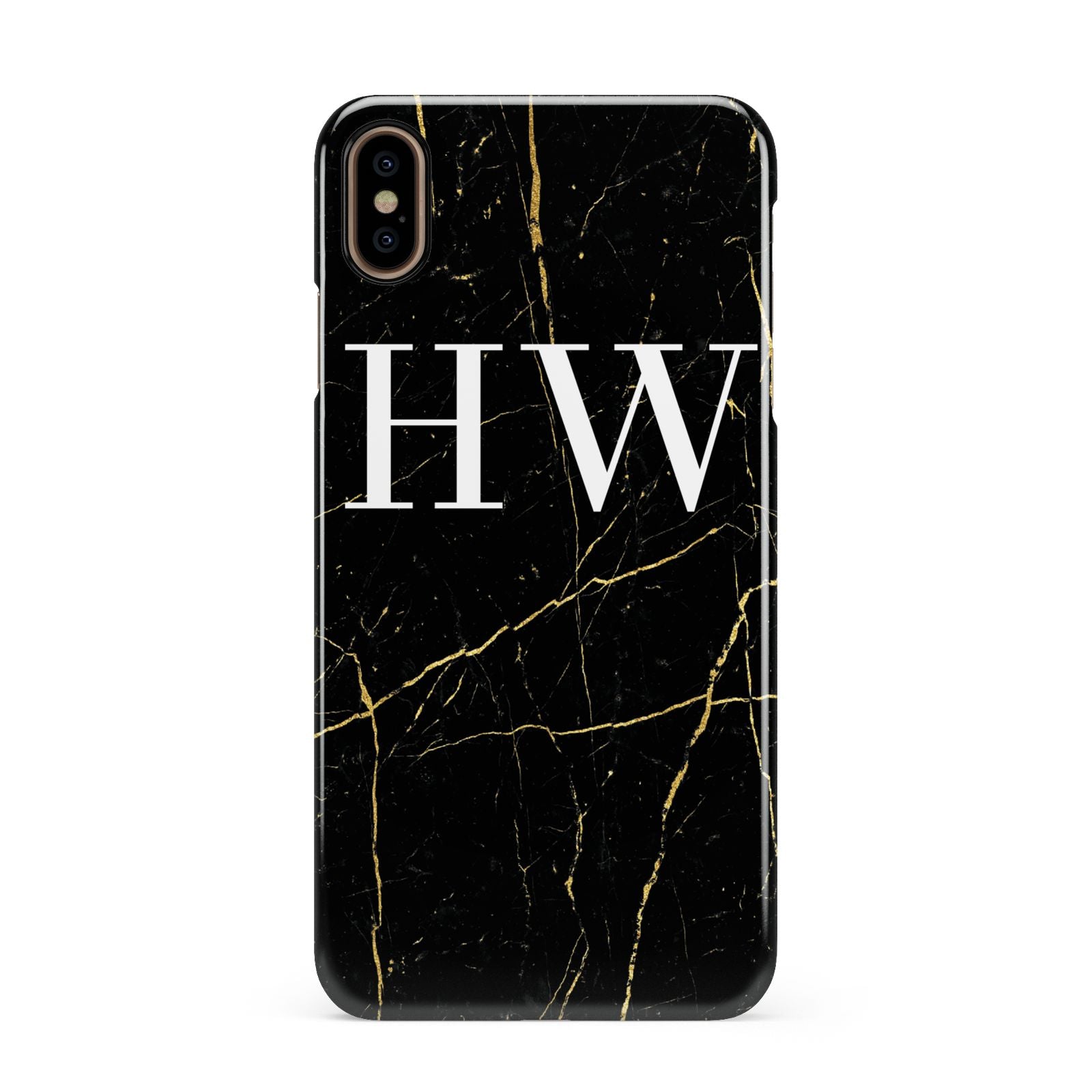 Black Gold Marble Effect Initials Personalised Apple iPhone Xs Max 3D Snap Case