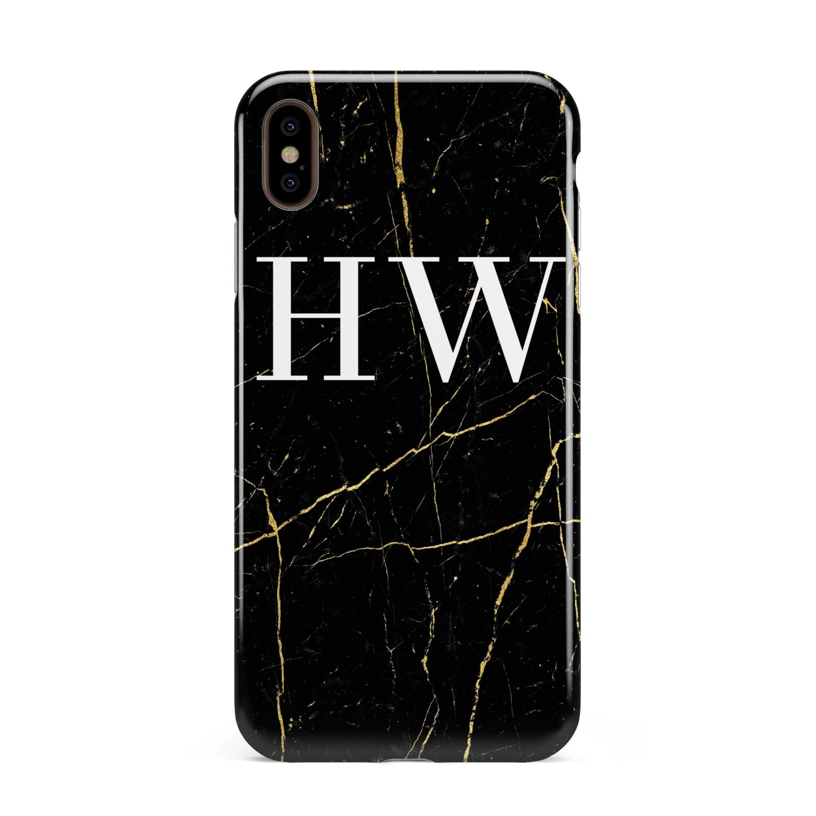 Black Gold Marble Effect Initials Personalised Apple iPhone Xs Max 3D Tough Case