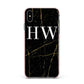 Black Gold Marble Effect Initials Personalised Apple iPhone Xs Max Impact Case Pink Edge on Black Phone