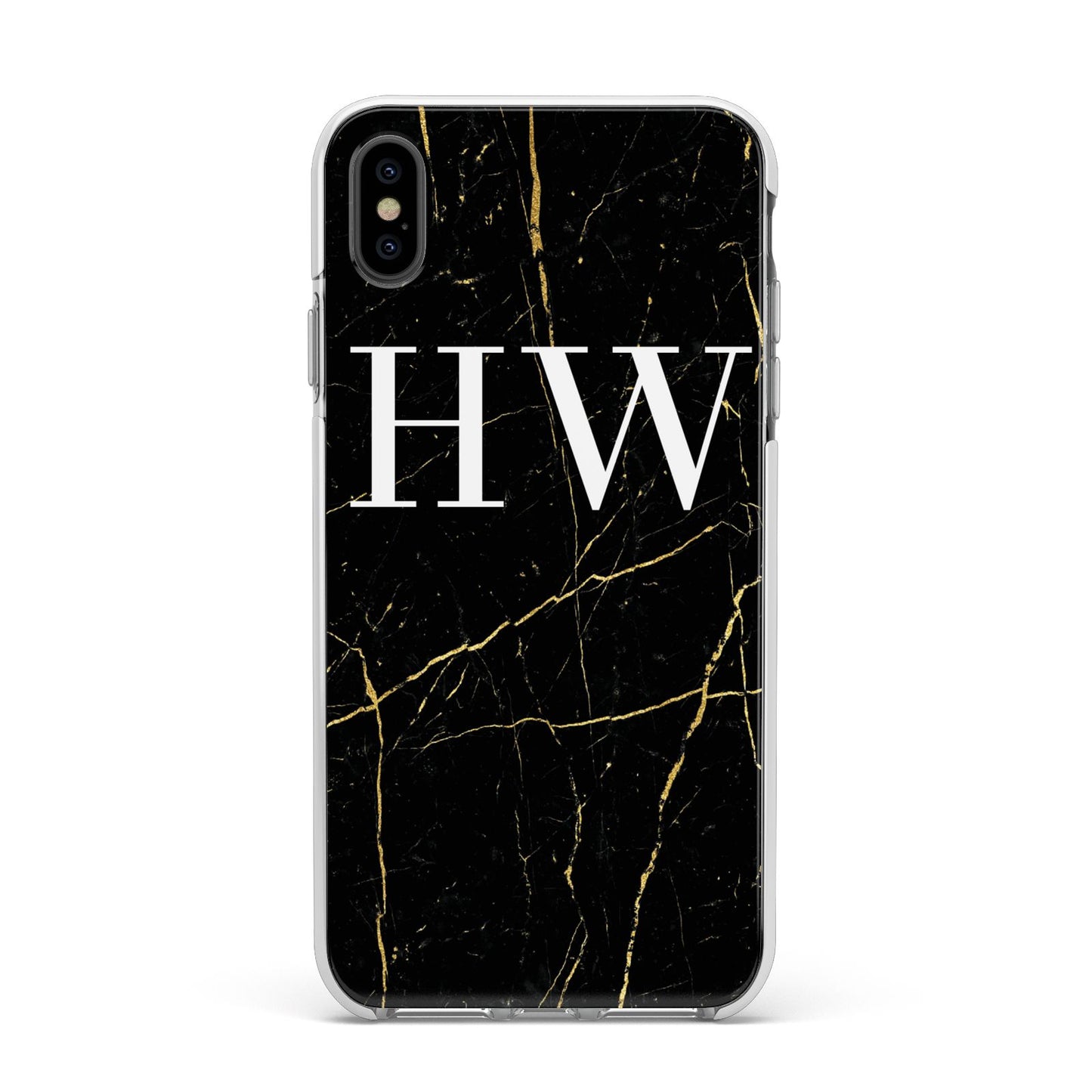 Black Gold Marble Effect Initials Personalised Apple iPhone Xs Max Impact Case White Edge on Black Phone