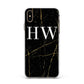 Black Gold Marble Effect Initials Personalised Apple iPhone Xs Max Impact Case White Edge on Gold Phone