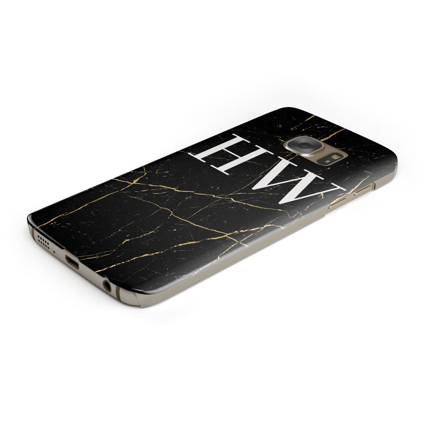 Black Gold Marble Effect Initials Personalised Protective Samsung Galaxy Case Angled Image