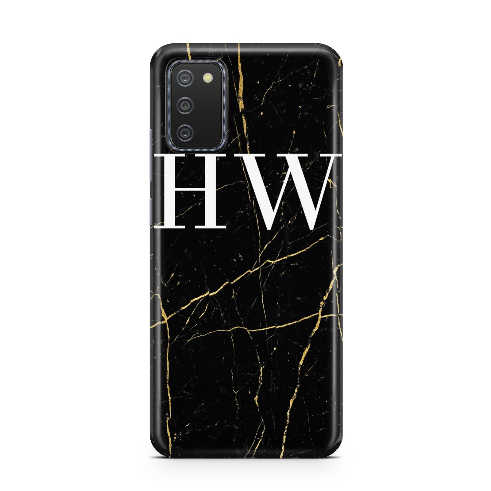 Black Gold Marble Effect Initials Personalised Samsung A02s Case