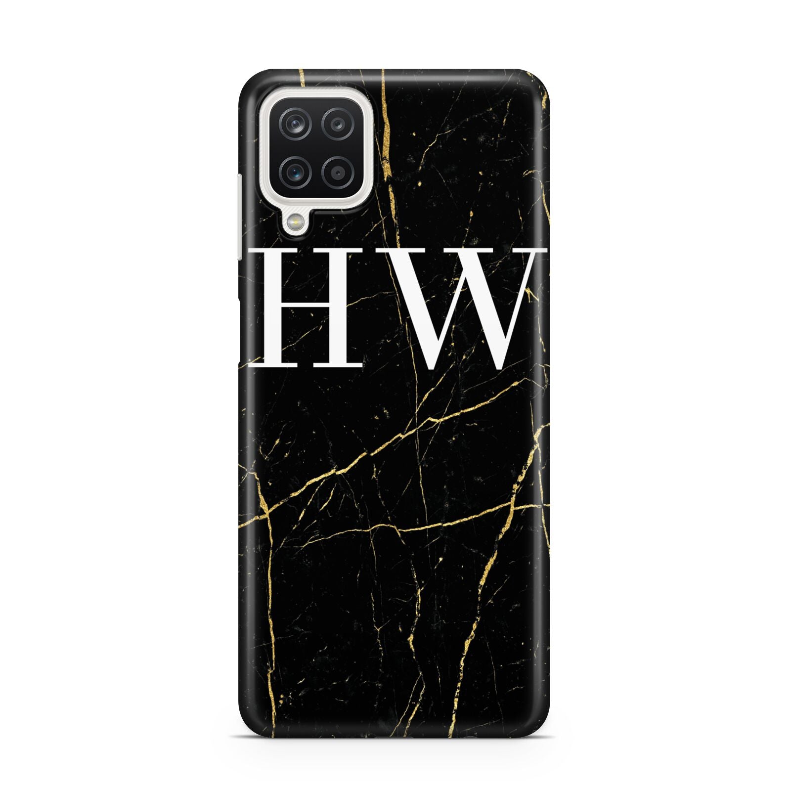 Black Gold Marble Effect Initials Personalised Samsung A12 Case