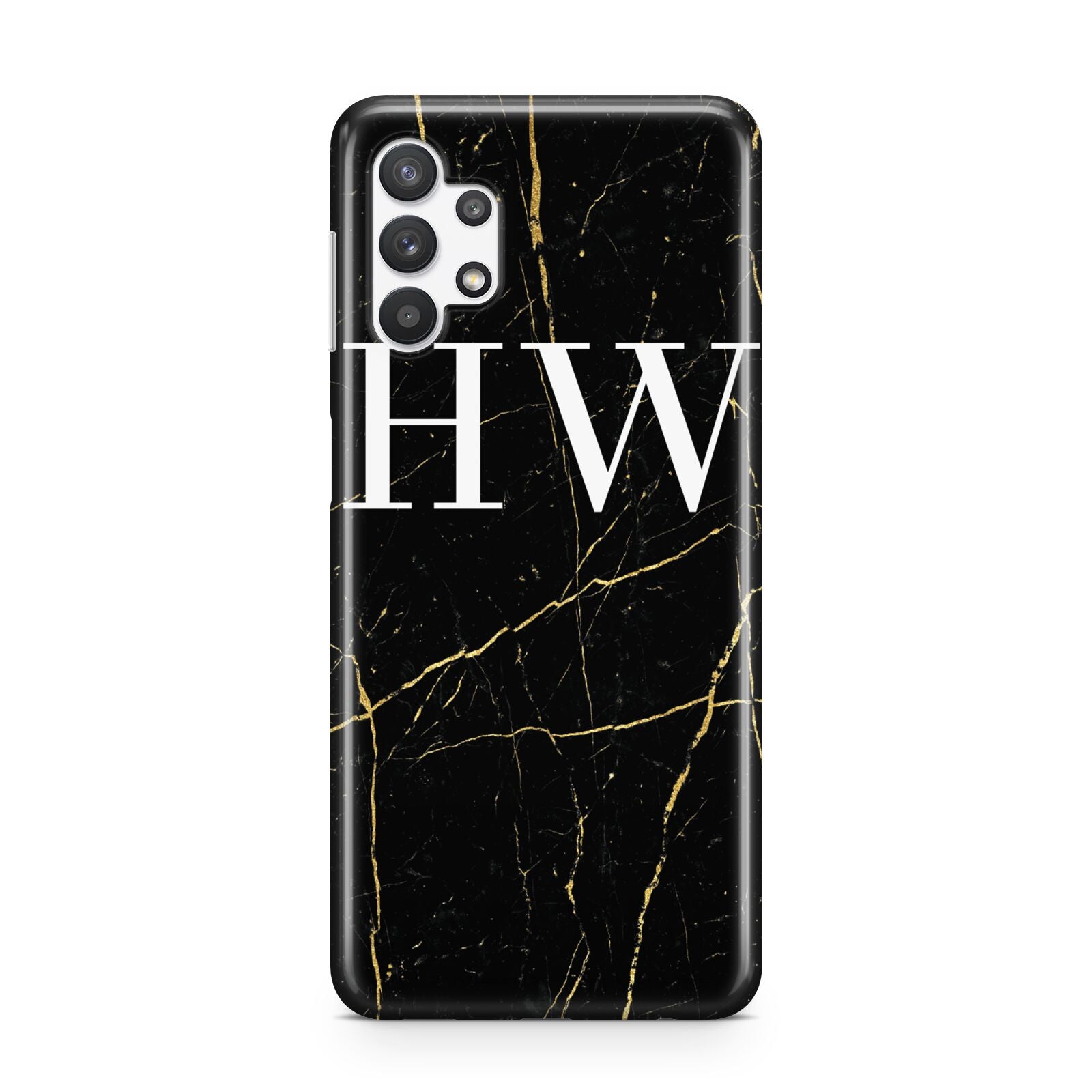 Black Gold Marble Effect Initials Personalised Samsung A32 5G Case