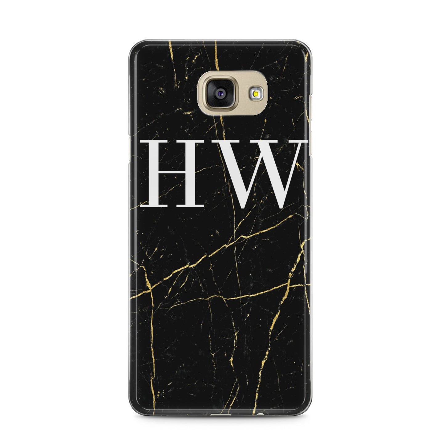 Black Gold Marble Effect Initials Personalised Samsung Galaxy A5 2016 Case on gold phone