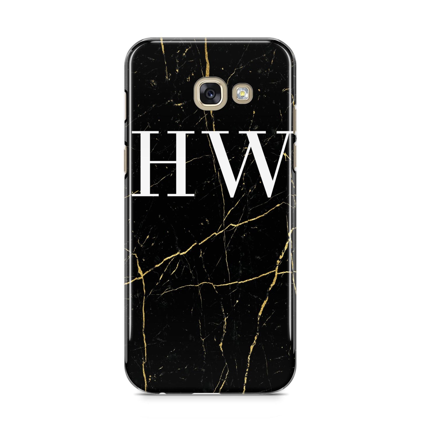 Black Gold Marble Effect Initials Personalised Samsung Galaxy A5 2017 Case on gold phone