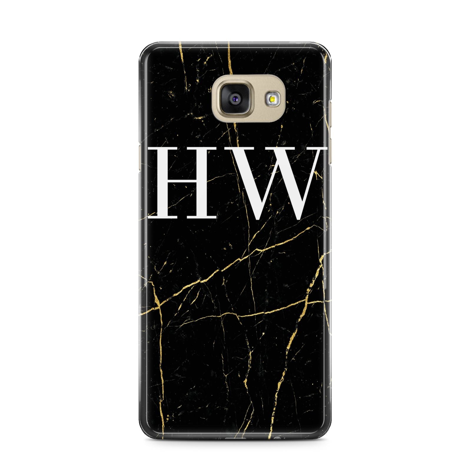 Black Gold Marble Effect Initials Personalised Samsung Galaxy A7 2016 Case on gold phone