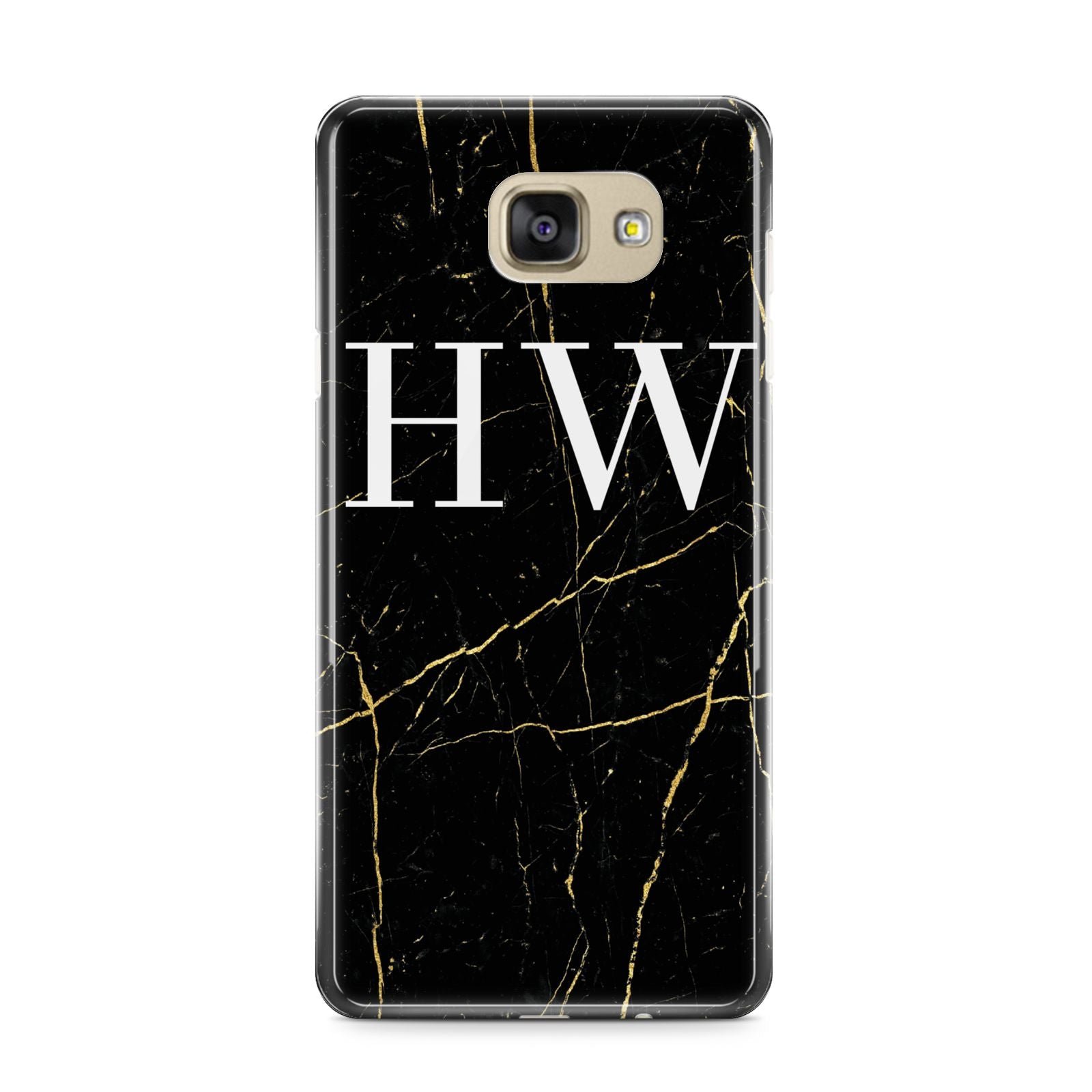 Black Gold Marble Effect Initials Personalised Samsung Galaxy A9 2016 Case on gold phone