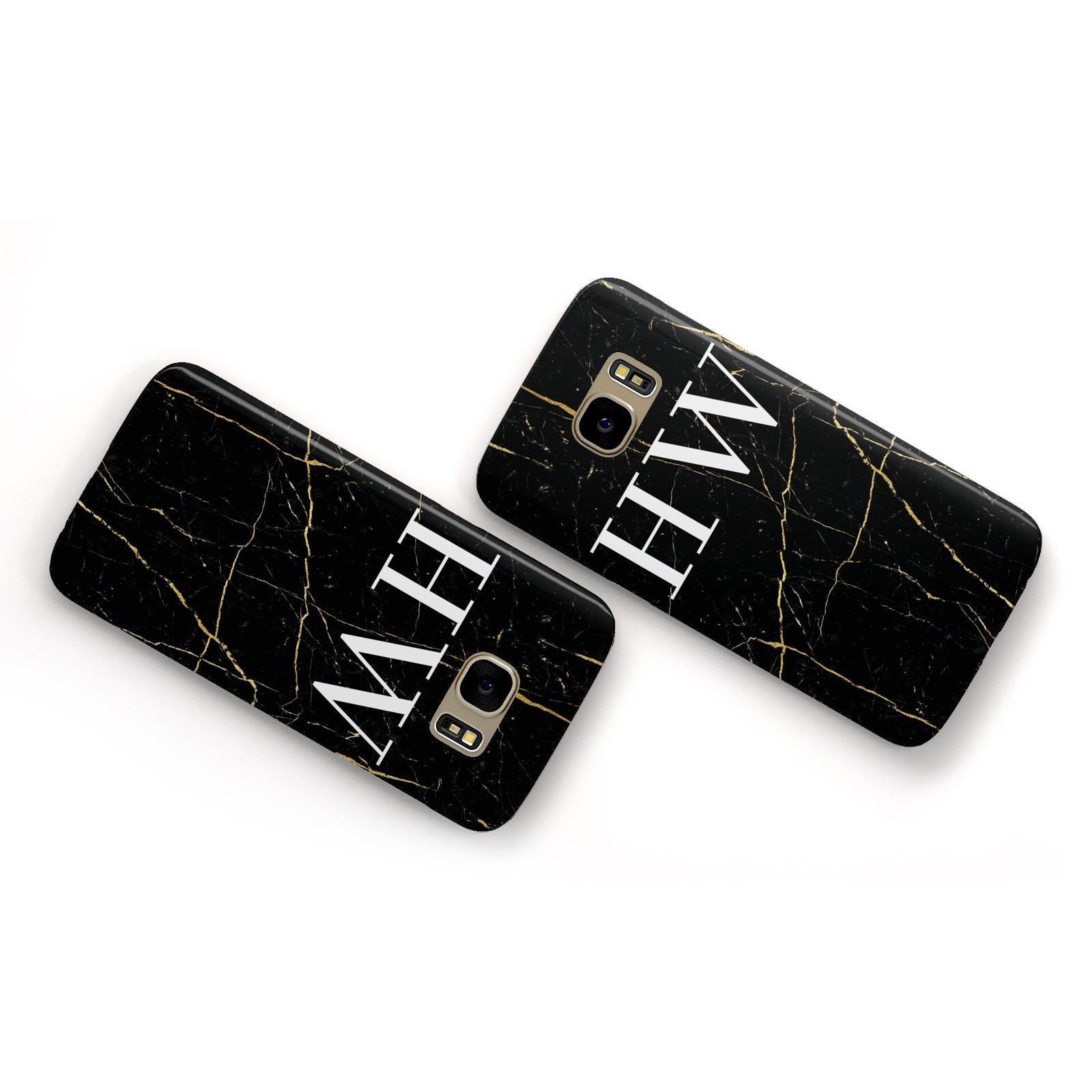 Black Gold Marble Effect Initials Personalised Samsung Galaxy Case Flat Overview
