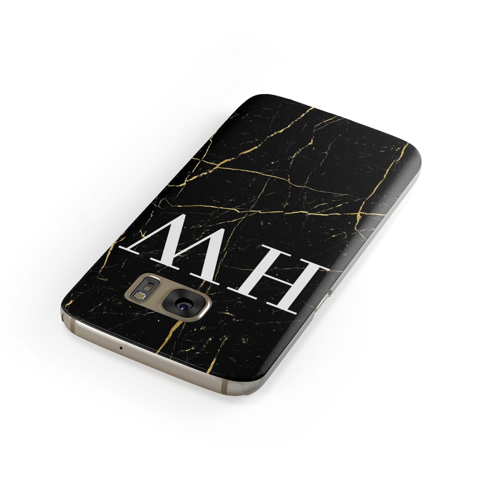 Black Gold Marble Effect Initials Personalised Samsung Galaxy Case Front Close Up