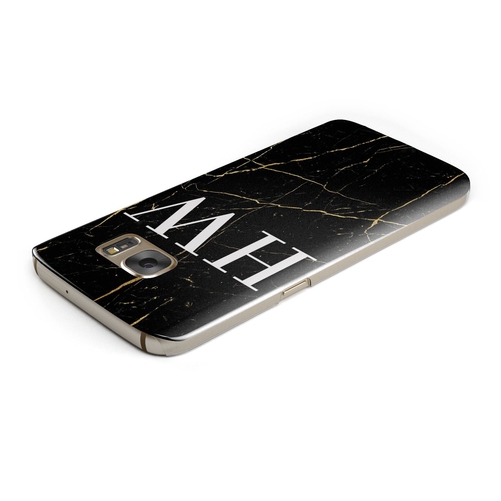 Black Gold Marble Effect Initials Personalised Samsung Galaxy Case Top Cutout