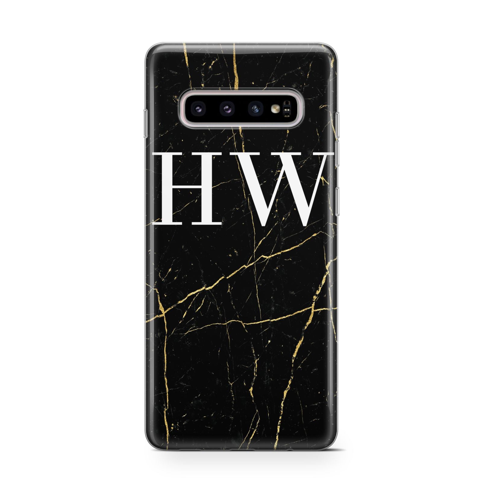 Black Gold Marble Effect Initials Personalised Samsung Galaxy S10 Case