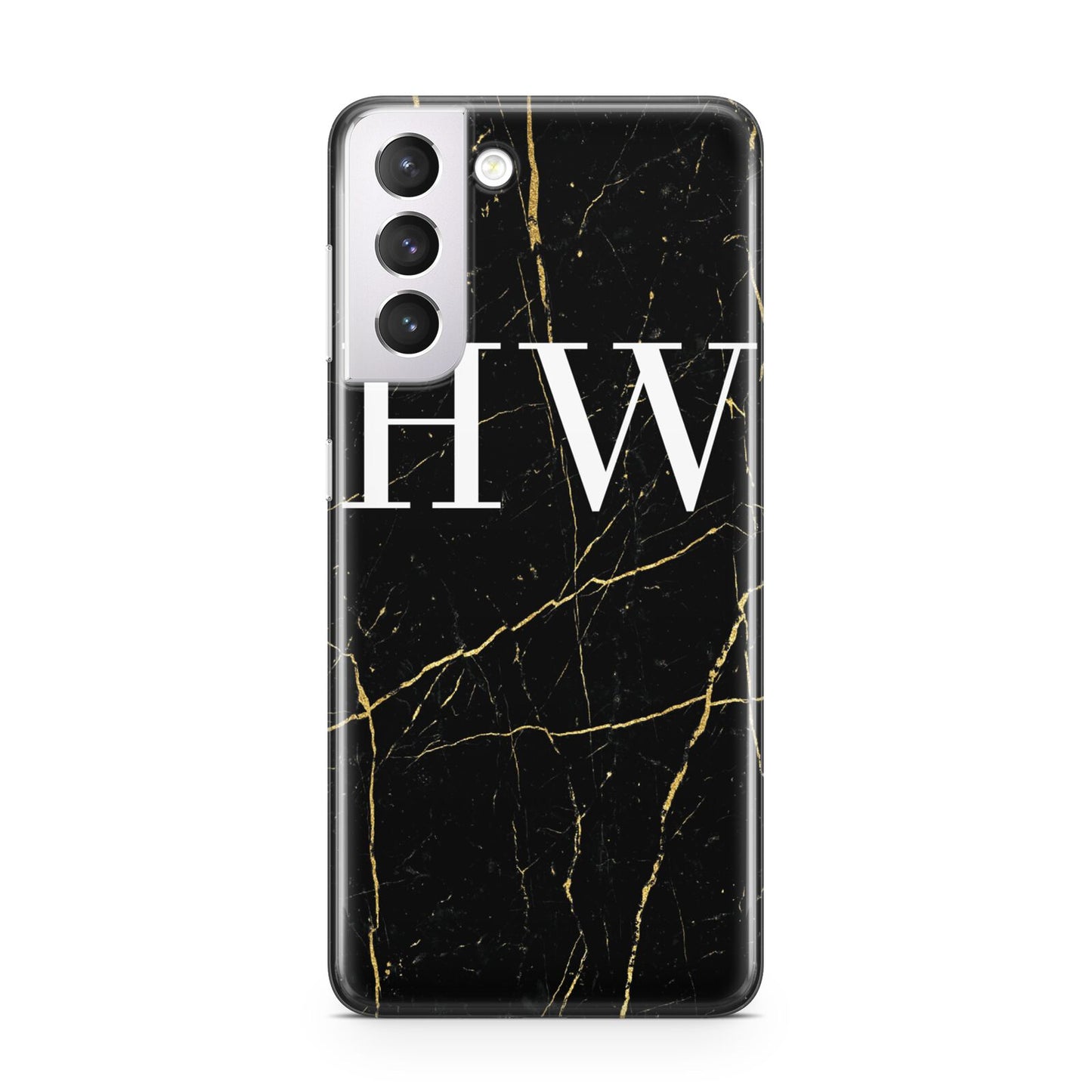 Black Gold Marble Effect Initials Personalised Samsung S21 Case
