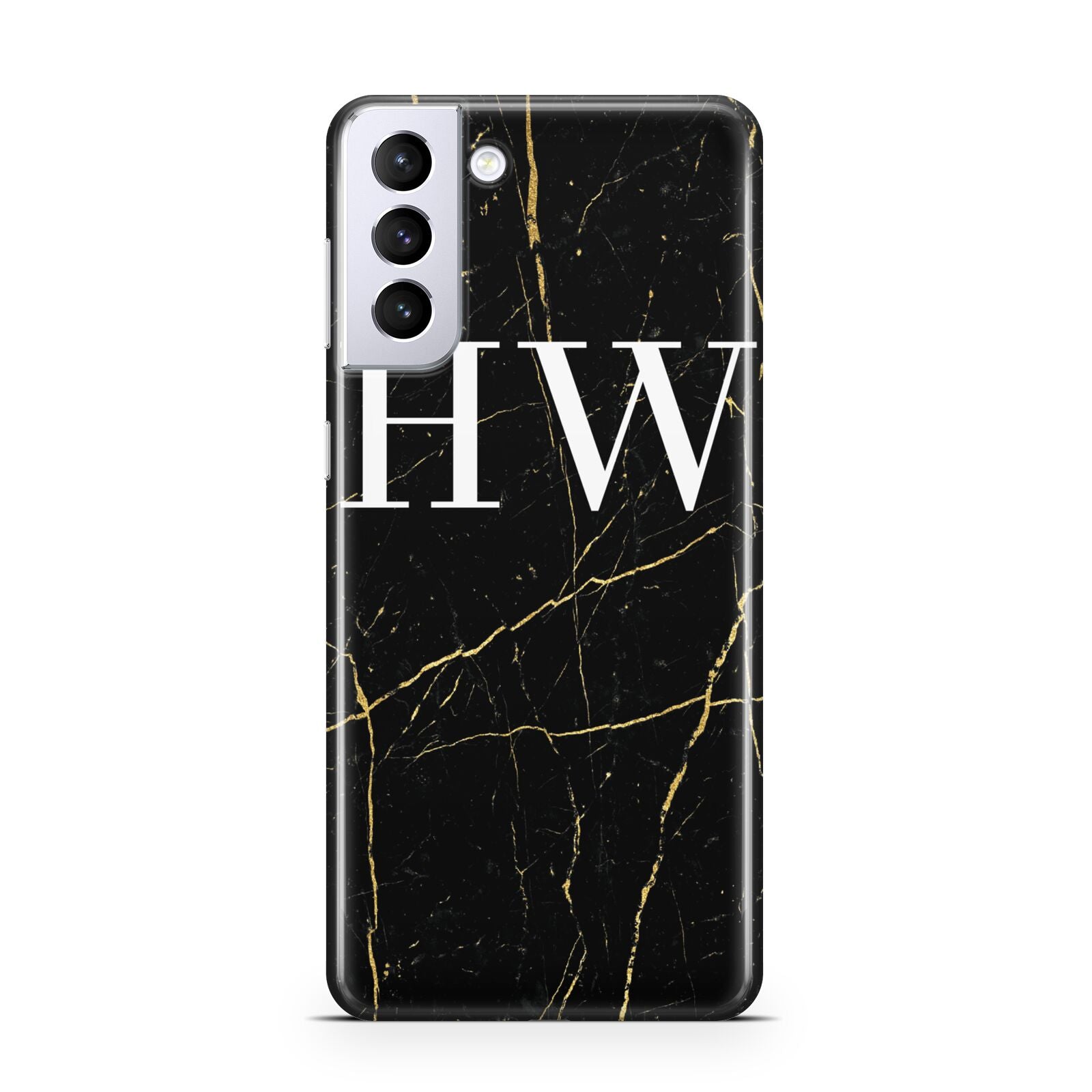 Black Gold Marble Effect Initials Personalised Samsung S21 Plus Phone Case