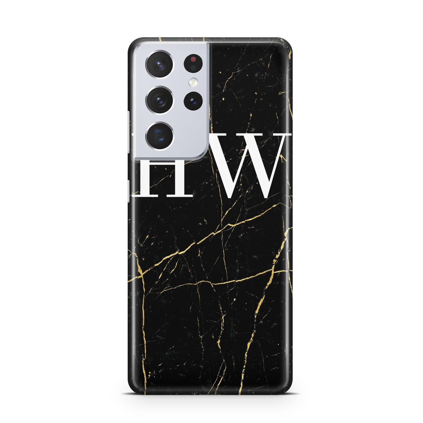 Black Gold Marble Effect Initials Personalised Samsung S21 Ultra Case