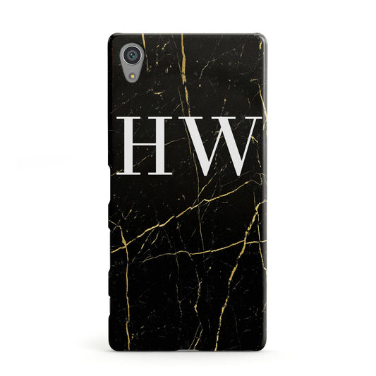 Black Gold Marble Effect Initials Personalised Sony Xperia Case