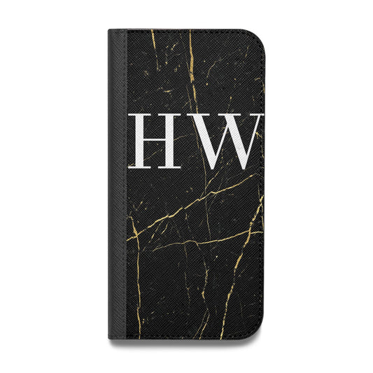 Black Gold Marble Effect Initials Personalised Vegan Leather Flip Samsung Case
