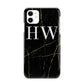 Black Gold Marble Effect Initials Personalised iPhone 11 3D Snap Case