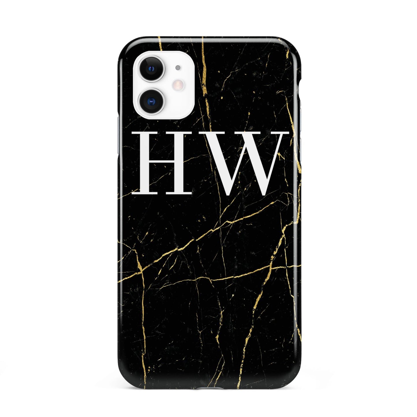 Black Gold Marble Effect Initials Personalised iPhone 11 3D Tough Case