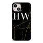 Black Gold Marble Effect Initials Personalised iPhone 13 Black Impact Case on Silver phone