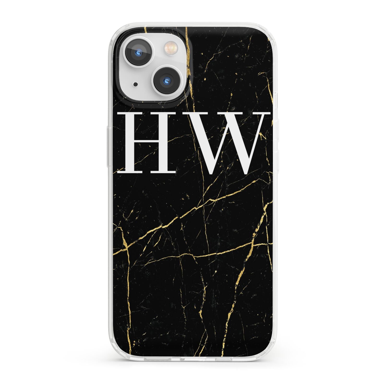 Black Gold Marble Effect Initials Personalised iPhone 13 Clear Bumper Case