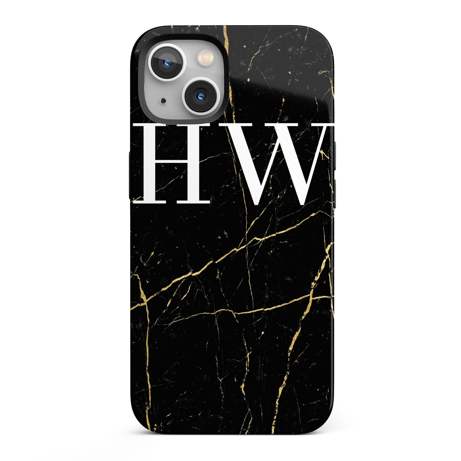 Black Gold Marble Effect Initials Personalised iPhone 13 Full Wrap 3D Tough Case