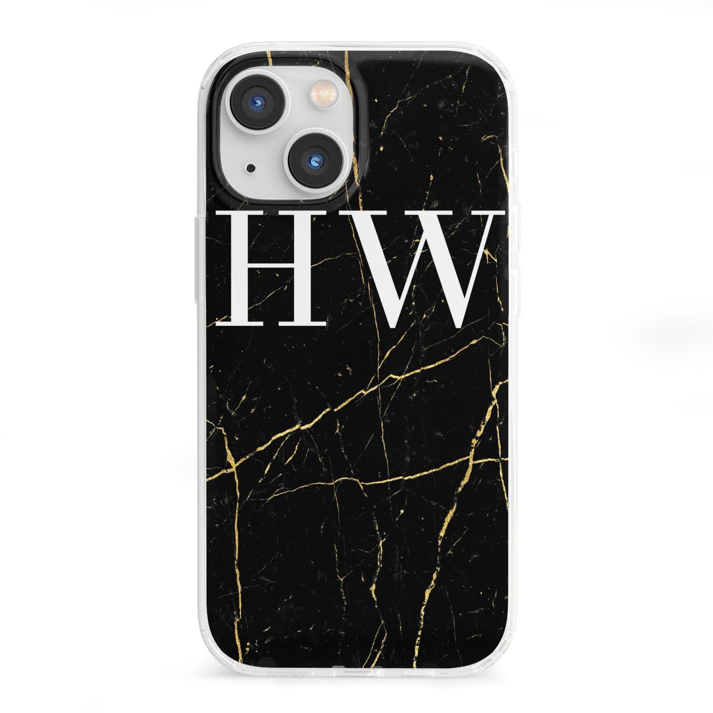 Black Gold Marble Effect Initials Personalised iPhone 13 Mini Clear Bumper Case