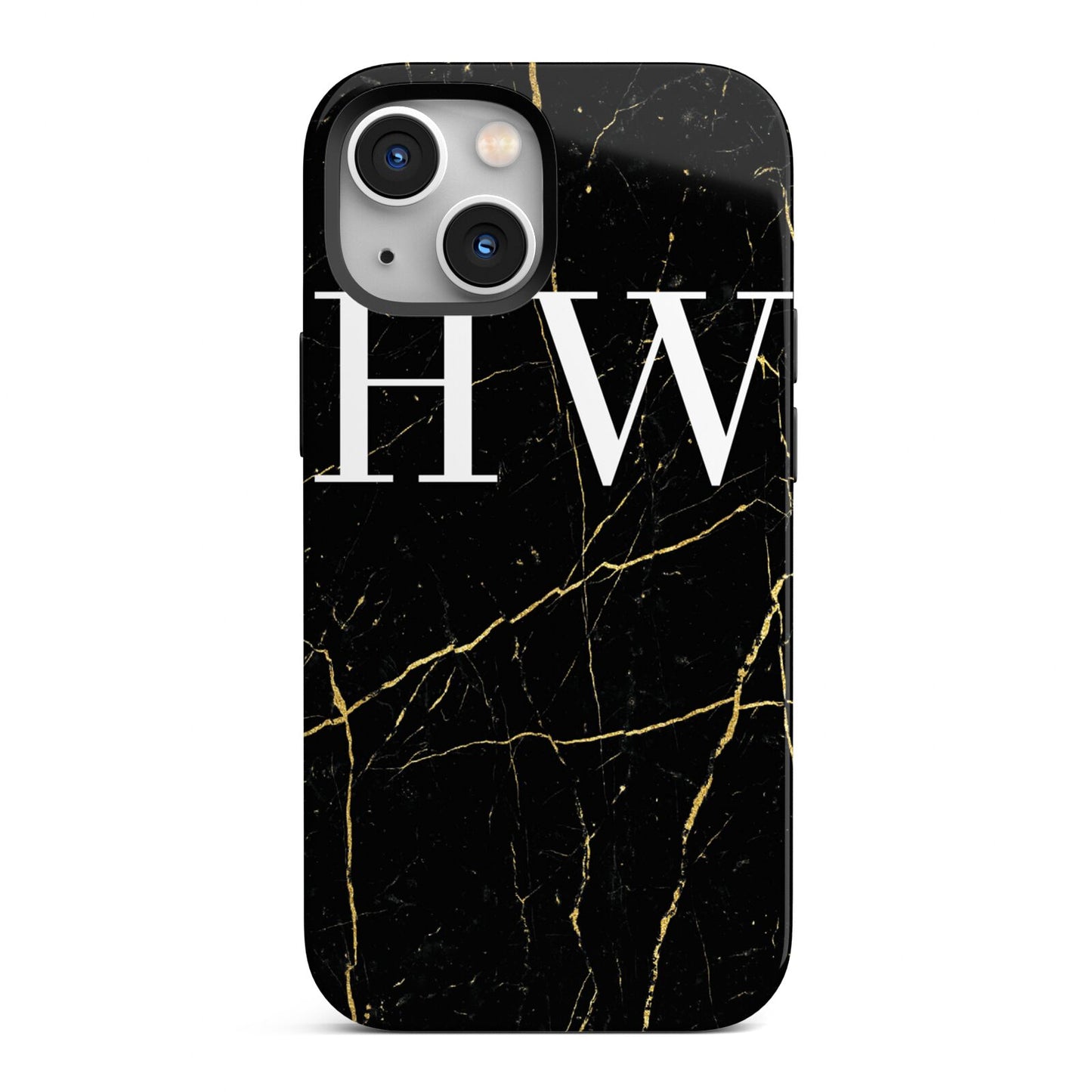 Black Gold Marble Effect Initials Personalised iPhone 13 Mini Full Wrap 3D Tough Case