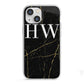 Black Gold Marble Effect Initials Personalised iPhone 13 Mini TPU Impact Case with White Edges