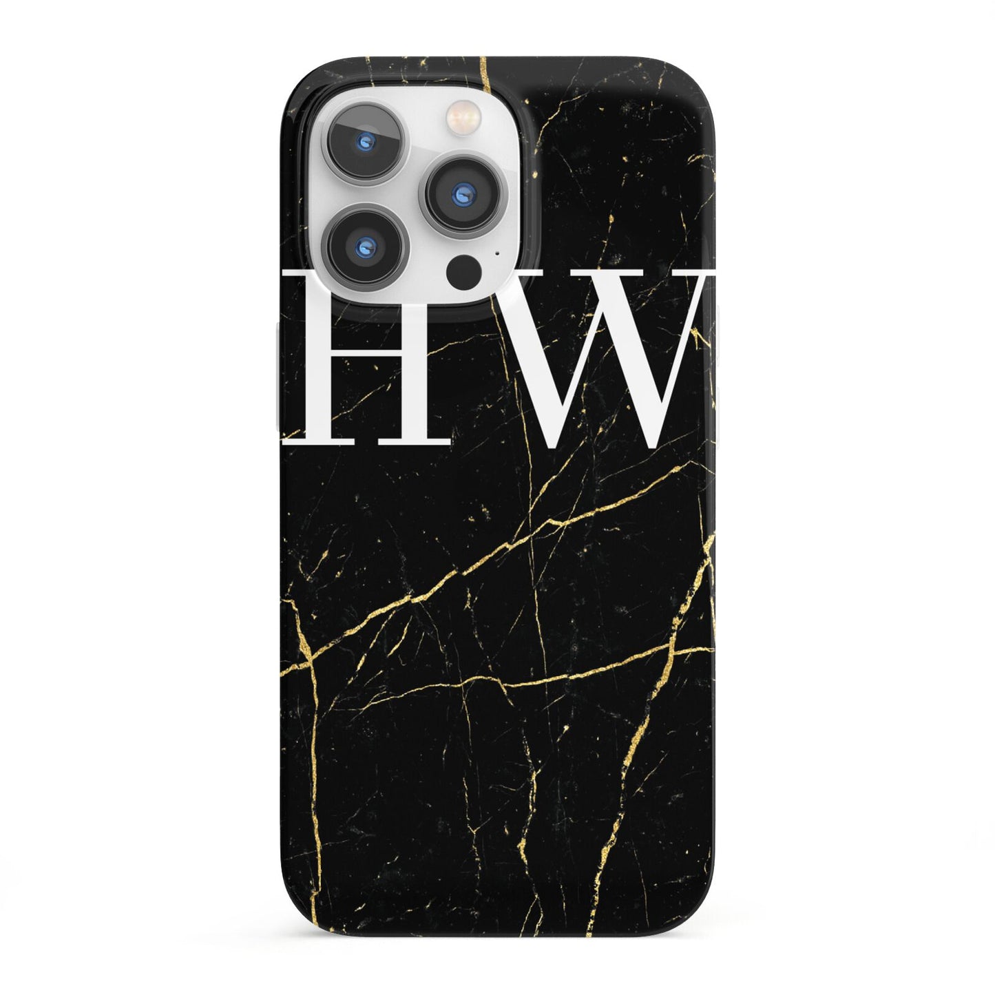 Black Gold Marble Effect Initials Personalised iPhone 13 Pro Full Wrap 3D Snap Case