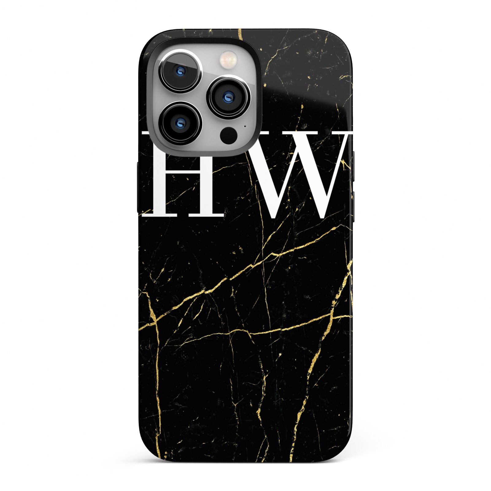 Black Gold Marble Effect Initials Personalised iPhone 13 Pro Full Wrap 3D Tough Case
