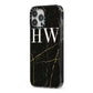 Black Gold Marble Effect Initials Personalised iPhone 13 Pro Max Black Impact Case Side Angle on Silver phone